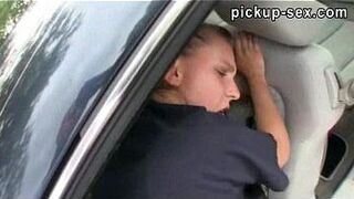 Amateur blonde teen Nessy spits cum after sex in public - porn video