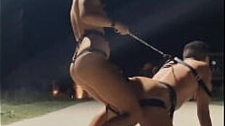 Me Femdom Hardcore Straps On Pegging Moaning Guy Femboy on a leash from Teen Girl with Huge Dildo Public Outdoors - porn video