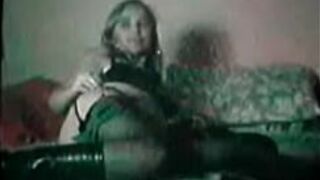 hot blond in black stockings in bed - porn video