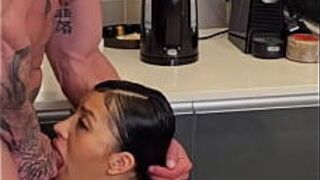 Tattooed Colombian swallows my DICK and takes my milk in the kitchen - porn video
