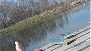 Morning at the pond with ejaculation - porn video